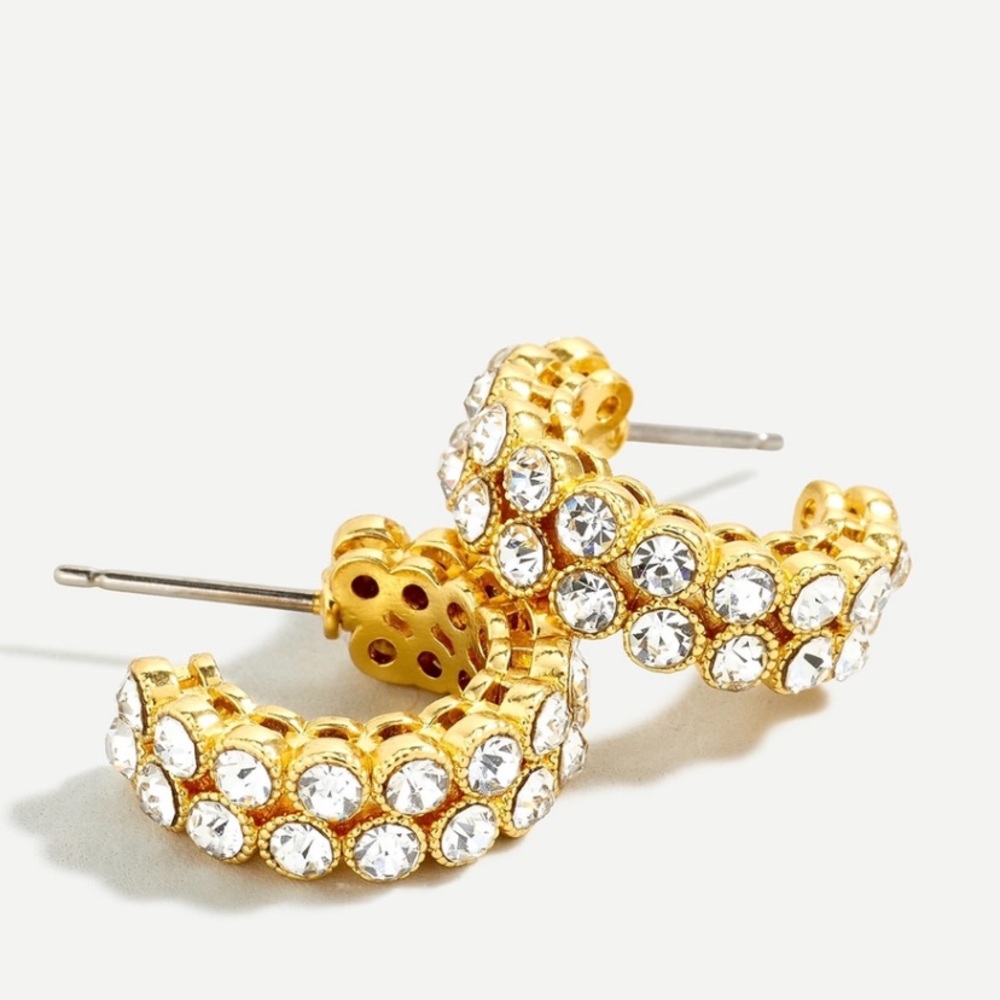 NWT J. Crew Busy Bezel Sparkle Crystal Huggy Hoops Earrings
